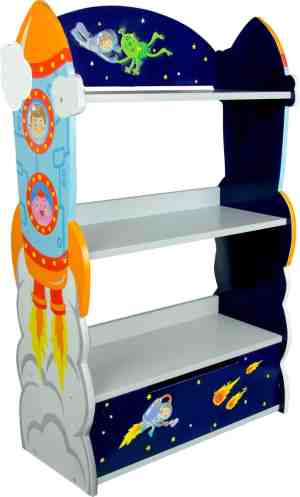 Foto: Teamson kids houten boekenkast voor kinder kinderslaapkamer accessoires de kosmische ruimte ontwerp