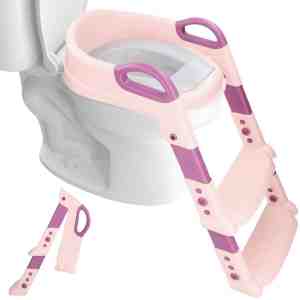 Foto: Macx macx toilettrainer met trapje   brilverkleiner met handvaten en opstapje   opvouwbaar toilet bril zitje   wc zindelijkheids training voor jongensmeisjes   urinoirs voor kindpeuter van 2 tot 7 jaar   roze