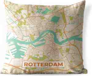 Foto: Buitenkussen weerbestendig stadskaart rotterdam vintage 50x50 cm