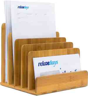 Foto: Relaxdays brievenhouder bamboe   5 vakken   tijdschriftenhouder   brievenstandaard   hout