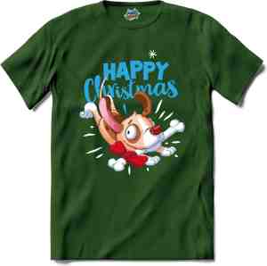 Foto: Happy christmas t shirt heren bottle groen maat xl