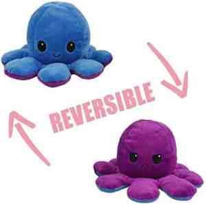 Foto: Octopus knuffel   mood knuffel   roze   blauw   blijboos knuffel   omkeerbaar   emotie knuffel