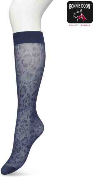 Foto: Bonnie doon dames bloemen panty kniekousen donker blauw maat 36 42 knie kousen 20 denier gebloemd bloemen print uitstekend draagcomfort fancy flower knee high kniesokken zakt niet af oeko tex donkerblauw navy bp221803 2