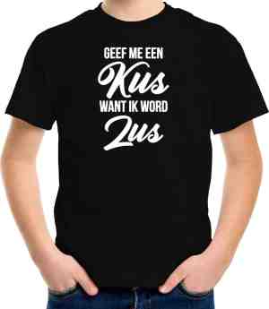 Foto: Geef een kus ik word zus cadeau t shirt zwart voor meisjes kinderen meisje shirt voor zusjes 134 140