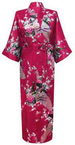 Foto: Kimu lange kimono bordeauxrood satijn maat xs s ochtendjas kamerjas badjas maxi