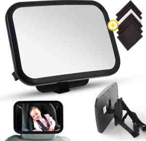 Foto: Heppiebabie   autospiegel baby 360 verstelbaar   xl formaat   met gratis reinigingsdoekje   achteruitkijkspiegel   auto achterbank spiegel