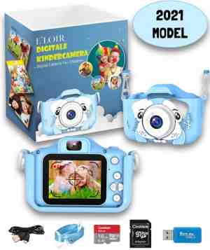 Foto: Eloir digitale kindercamera inclusief micro sd kaart 16gb en adapter   compact fototoestel voor kinderen   1080p hd   vlog camera   blauw