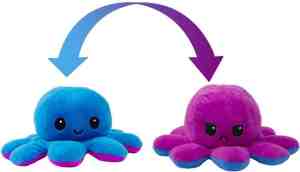 Foto: Omkeerbaar octopus knuffel stemming pluche reversible inside out speelgoed blauw paars 1 stuk