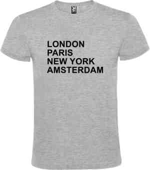 Foto: Grijs t shirt met london paris new york amsterdam print zwart size l