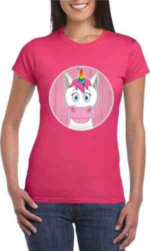 Foto: Dames t shirt roze met vrolijke eenhoorn print   eenhoorns shirt m