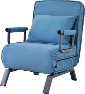 Foto: Merax fauteuil slaapbank uitklapbare 1 persoons bed of slaapstoel zetelbed zeer comfortabele vouwbed blauw