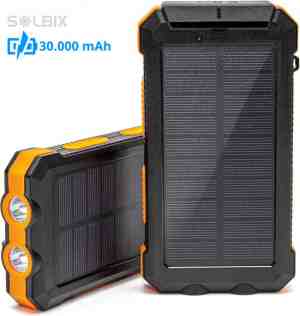 Foto: Solbix powerbank 30000mah charger   met solar en zaklamp   usb c   4 usb poorten   zonne energie   geschikt voor apple iphone en samsung   mobiele oplader