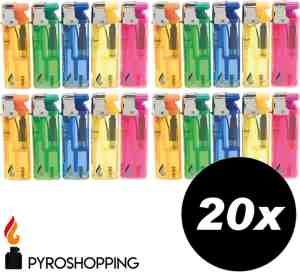 Foto: Pyroshopping stormaansteker voordeelset 20 stuks gekleurde stormaanstekers navulbaar met verstelbare vlam