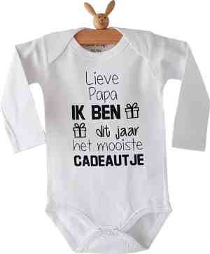 Foto: Baby rompertje met tekst lieve papa voor eerste vaderdag liefste ik ben dit jaar het mooiste cadeautje lange mouw wit zwart maat 50 56 bekendmaking zwangerschap aanstaande baby jongen meisje unisex