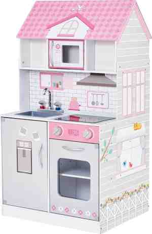 Foto: Teamson kids 2 in 1 poppenhuis en speelkeuken   met accessoires   kinderspeelgoed   rozegrijs