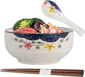 Foto: Ramen kom japanse kom keramiek ramen bowl met lepel eetstokjes raamschaal soepkommen porselein slakommen