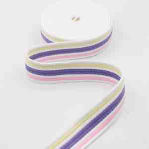 Foto: 5 meter gestructureerde tassenband met pastelkleurige strepen breedte 32mm kleur 166 wit roze paars geel