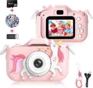 Foto: Ilona digitale kindercamera hd 1080p inclusief frozen stickervel   speelgoedcamera   32gb micro sd kaart   fototoestel voor kinderen   unicorn roze