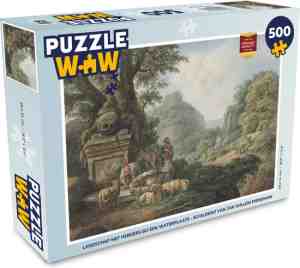 Foto: Puzzel landschap met herders bij een waterplaats   schilderij van jan willem pieneman   legpuzzel   puzzel 500 stukjes