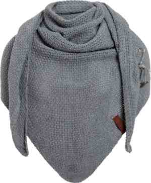 Foto: Knit factory coco gebreide omslagdoek driehoek sjaal dames med grey 190x85 cm inclusief sierspeld