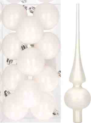Foto: 12x winter witte kunststof kerstballen met glazen piek mat kerstversiering