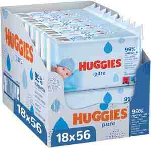 Foto: Huggies billendoekjes   pure 99 water   18 x 56 stuks   1008 doekjes   voordeelverpakking