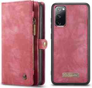 Foto: Samsung galaxy s20 fe bookcase hoesje   caseme   effen rood   leer   portemonnee met 11 vakjes voor pasjes en ritsvak