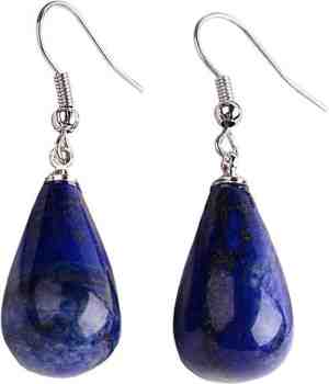 Foto: Edelstenen oorbellen lapis lazuli big drop   oorhanger   blauw   lapislazuli   zilver kleur   druppel