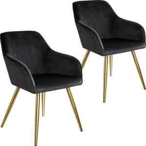 Foto: Tectake set van 2 stoelen marilyn eetkamerstoel stoel fluweellook zwart goud 404014