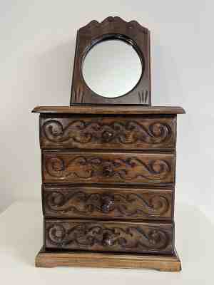 Foto: Walnoot carved crate houten juwelendoos stijlvolle houten opbergdoos met 4 laden 26 16 29 cm