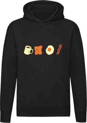 Foto: Het perfecte ontbijt koffie eten ei omelet spek unisex trui hoodie sweater capuchon zwart