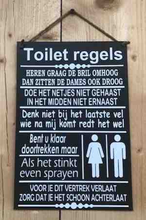 Foto: Zinken tekstbord toiletregels   antraciet   20x30 cm    toilet   wc   badkamer