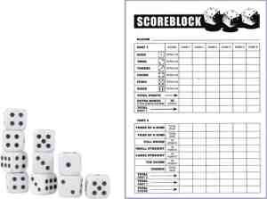 Foto: Yahtzee scoreblok 10x witte dobbelstenen spel voor op reis scoreblock spelletjes dobbelspellen spellen