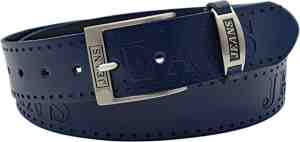 Foto: Fana belts jeans riem leer donkerblauw navy taillemaat 85 broekriem jeans opdruk jeans gesp stoere riem heren riem