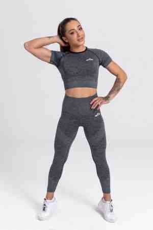 Foto: Mives sportlegging en top yoga fitness set scrunch butt dames legging sportkleding fashion broeken gym sports wear high waist grijs maat l kortemouwen