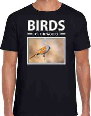 Foto: Dieren foto t shirt baardmannetje vogel zwart heren birds of the world cadeau shirt baardmannetjes liefhebber l