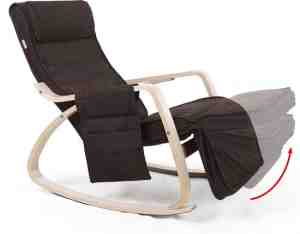 Foto: Zweedse schommelstoel met voetensteun   verstelbare ligstoel relaxstoel   relax fauteuil stoel   linnen stof   bruin