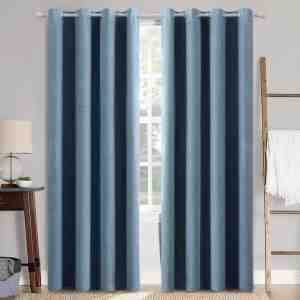Foto: Ondoorzichtige warmte isolerende gordijnen met oogjes 100 ondoorzichtige linnenlook gardias woonkamer koudebescherming verduisteringsgordijn set van 2 140 x 225 cm blauw