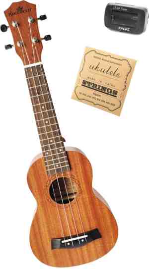 Foto: Knobbout music unitedsopraan ukelele sapeli hout bruin basis pakket