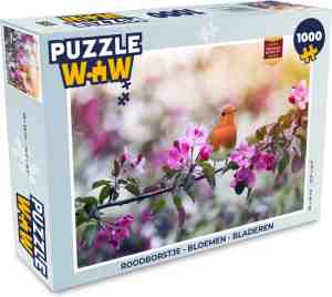 Foto: Puzzel roodborst   bloemen   bladeren   legpuzzel   puzzel 1000 stukjes volwassenen