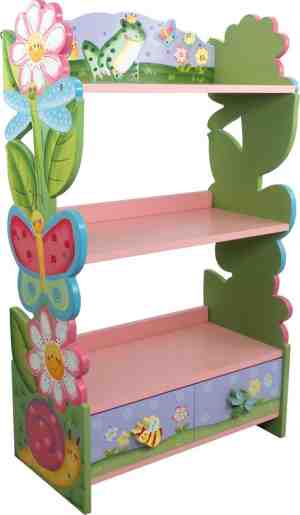 Foto: Teamson kids grote magische tuin houten boekenkast voor kinderen   3 niveaus   voor speelgoed boeken   kinderslaapkamer accessoires   96 5cm h x 55 9cm l x 29 2cm b
