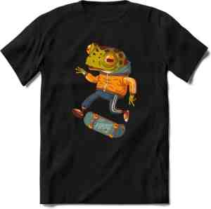 Foto: Casual kikker t shirt grappig dieren reptiel kleding kado heren dames animal skateboard cadeau shirt   zwart   xl