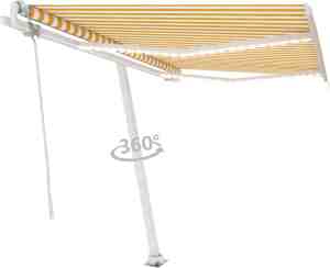 Foto: Decoways luifel automatisch met led en windsensor 350x250 cm geel en wit
