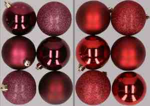Foto: 12x stuks kunststof kerstballen mix van aubergine en donkerrood 8 cm kerstversiering