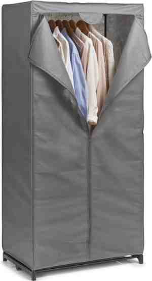 Foto: Mobiele opvouwbare kledingkast met grijze hoes 160 cm zeller kleding opbergers opbergen kledingkasten camping zolder kasten stoffen kasten opvouwbaar