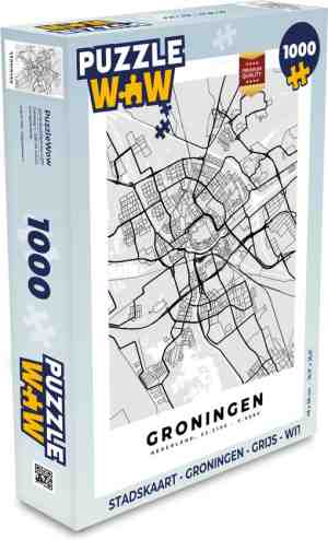 Foto: Puzzel stadskaart groningen grijs wit legpuzzel 1000 stukjes volwassenen plattegrond