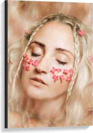 Foto: Canvas roze bloemenmeisje blond 60x90cm foto op canvas schilderij wanddecoratie op canvas 