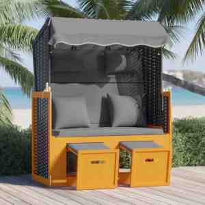 Foto: Vidalife strandstoel met kussen poly rattan en hout zwart en antraciet