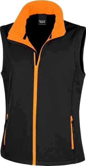 Foto: Result kernvrouwendames printklare softshell bodywarmer zwart oranje