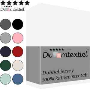 Foto: Droomtextiel dubbel jersey hoeslaken wit lits jumeaux 180x200 cm   100 katoen   hoge hoek   heerlijk zacht   strijkvrij   rondom elastiek   stretch   dubbel dik geweven